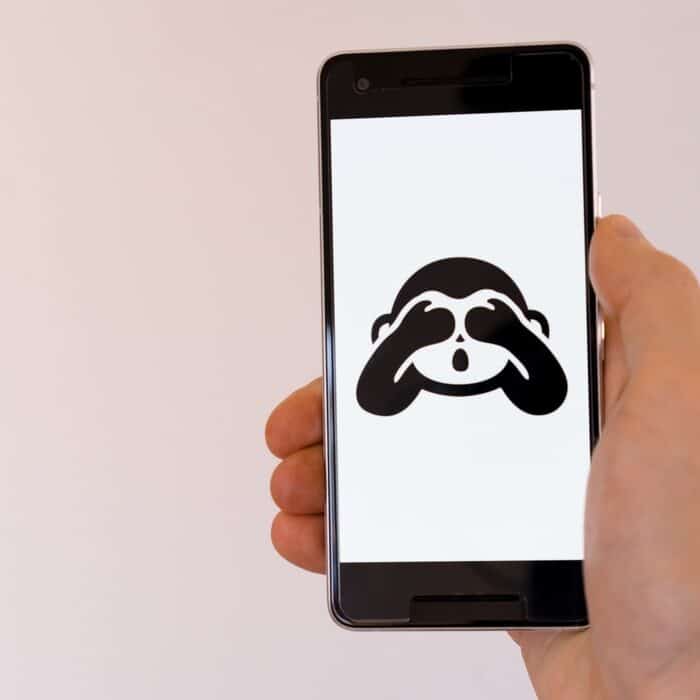 phone with monkey covering eyes