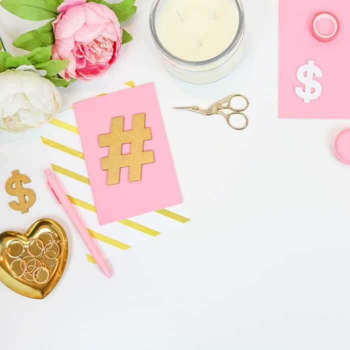 hashtags and postits with candle and planning