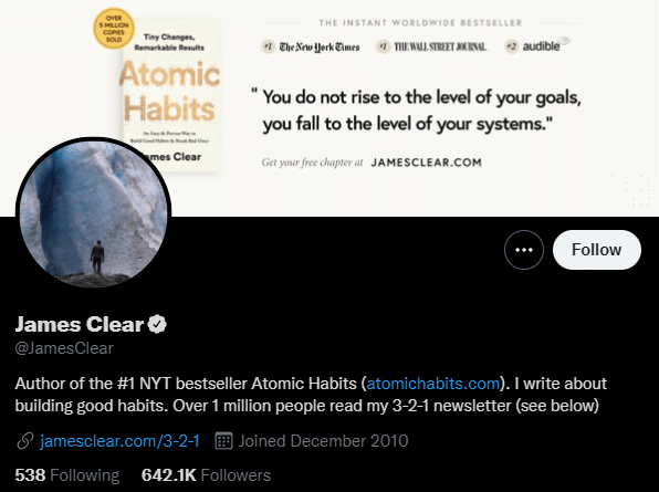james clear twitter profile