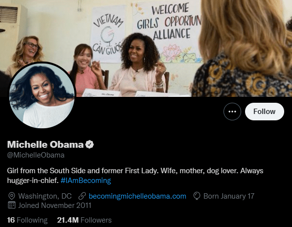 michelle obama twitter profile