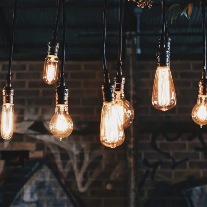 lightbulbs hanging from the ceiling