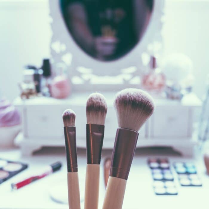 makeup and brushes vanity