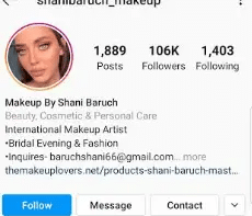 makeup by shani baruch profile page on Instagram