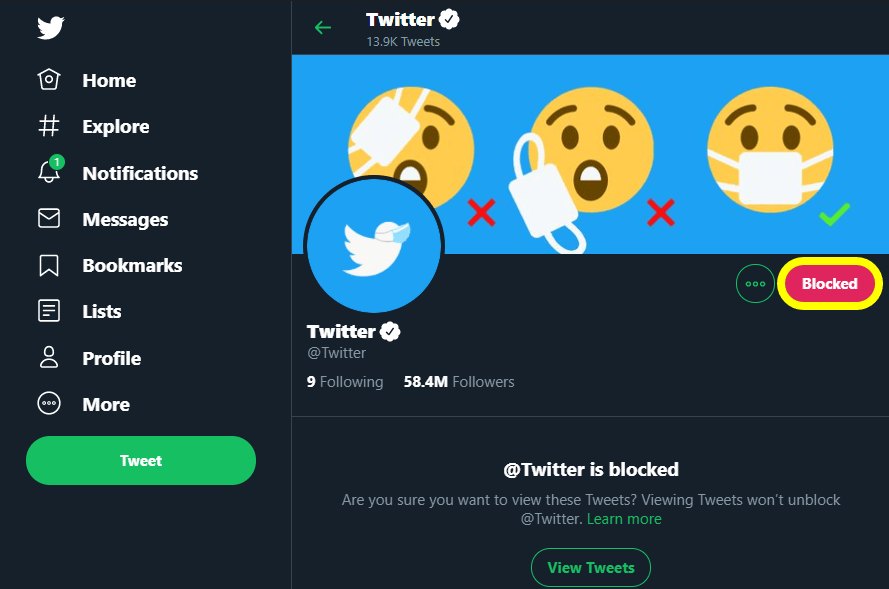 blocked Twitter account