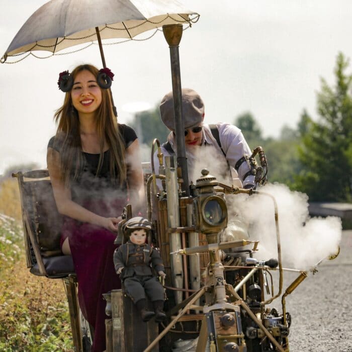 steampunk contraption with man or woman unique influencer