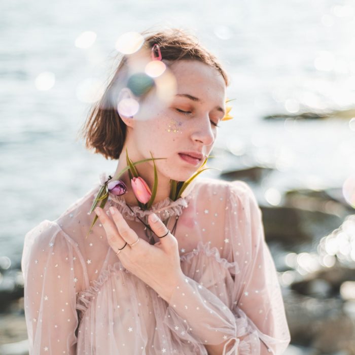 woman with glitter on her face