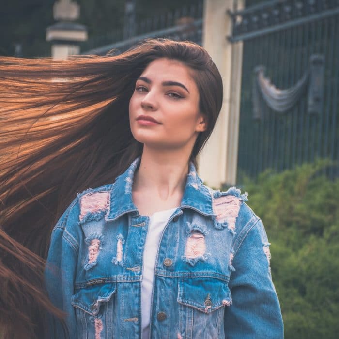 woman with hair flip