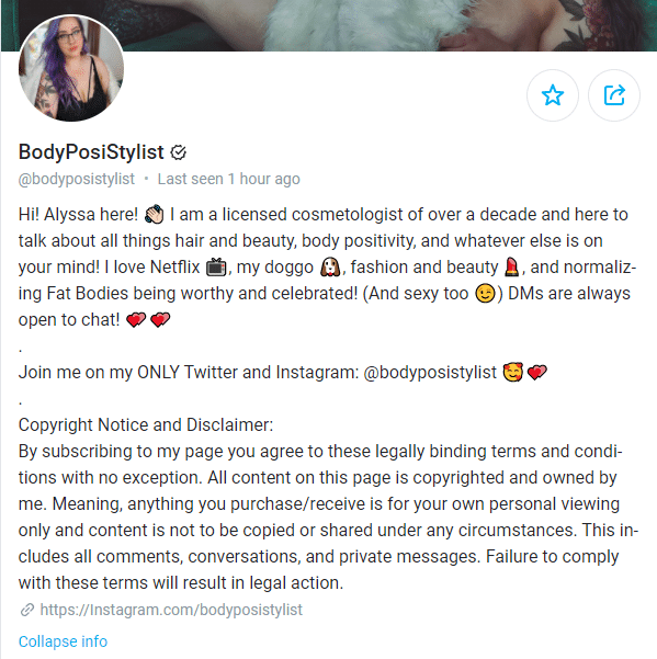 Onlyfans bio example