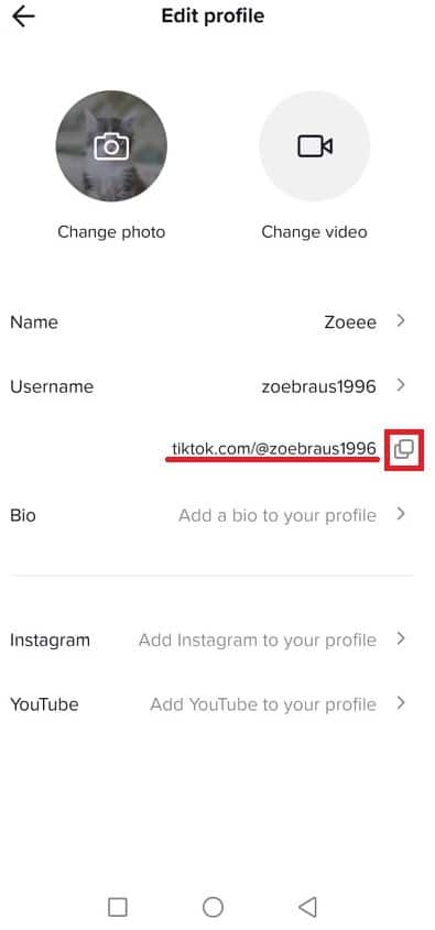 Copy TikTok link on mobile