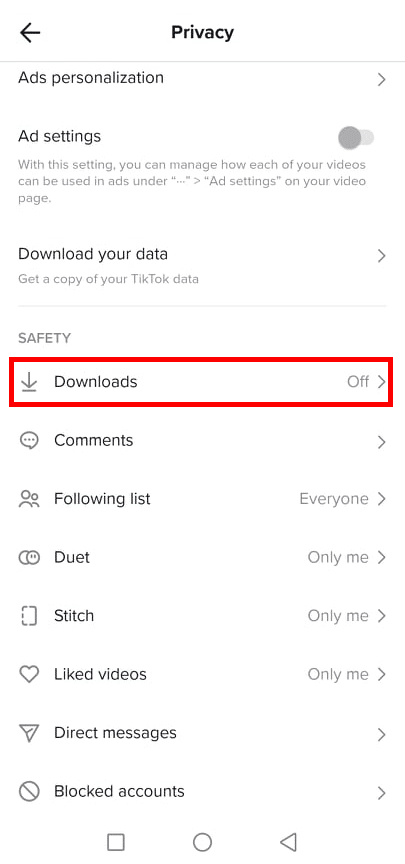 Downloads option