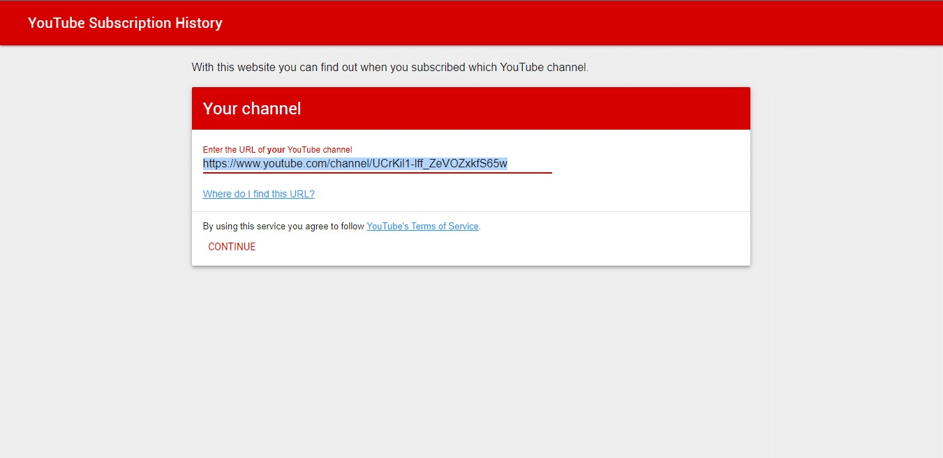Enter the URL of your YouTube channel