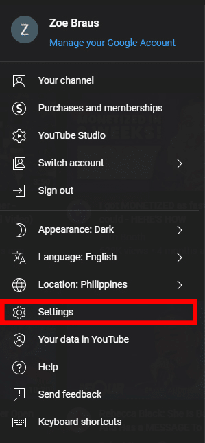 Settings Dropdown Menu