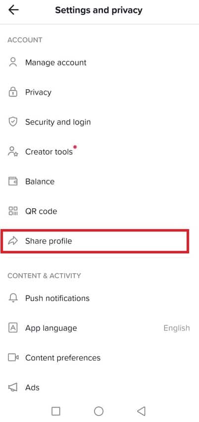 Share profile button