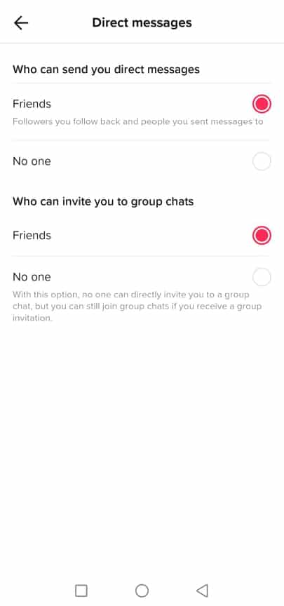 Who can send you direct messages and invite you to group chats