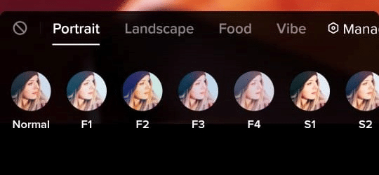 A variety of filters will appear along the bottom of the screen