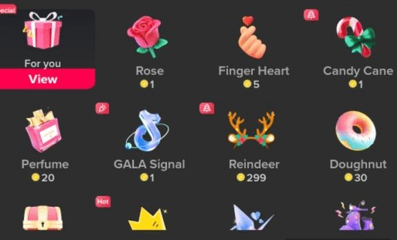 Every gift costs a certain number of coins