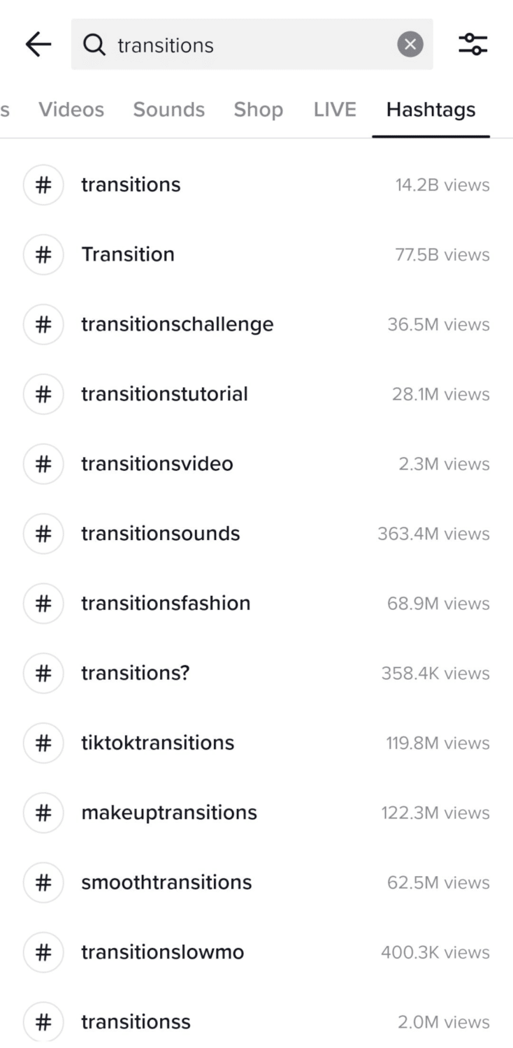 hashtag transitions TikTok