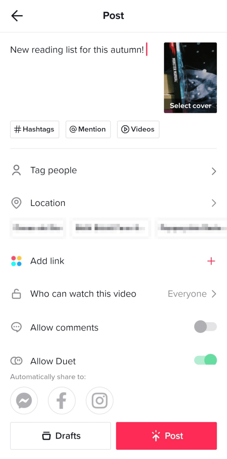 post description TikTok