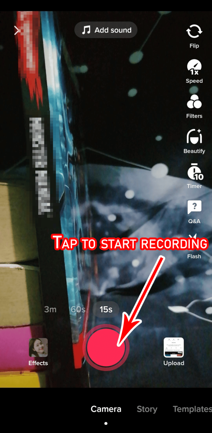 tap red button to start recording TikTok