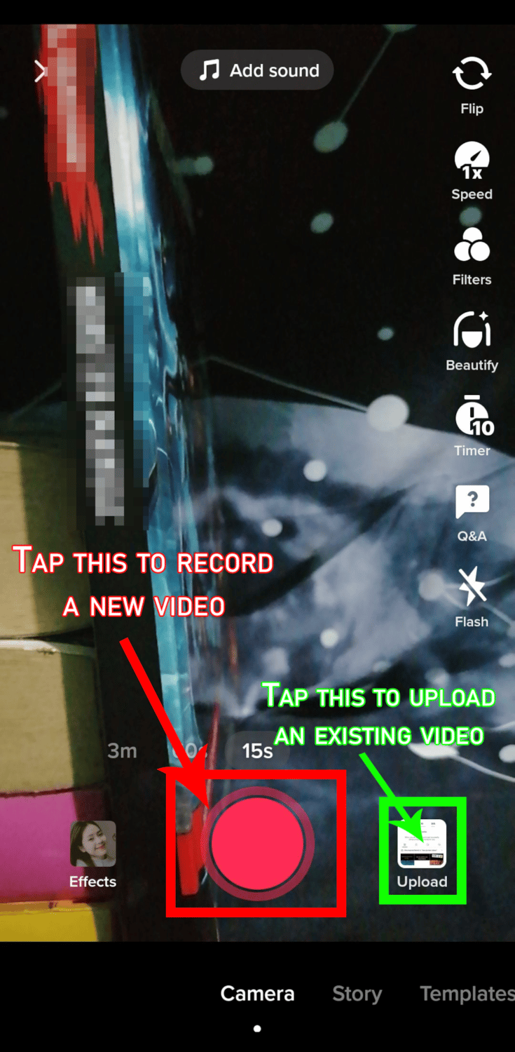 tap to record or upload video TikTok