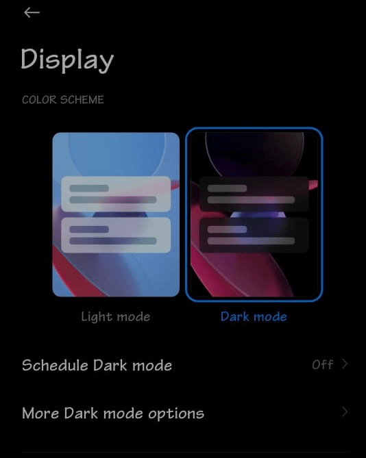 Select Dark theme from the Display menu