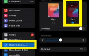 Select Display & Brightness from the drop-down option