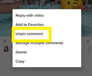 Select unpin comment