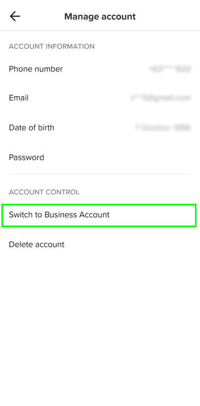 Switch to Business Account