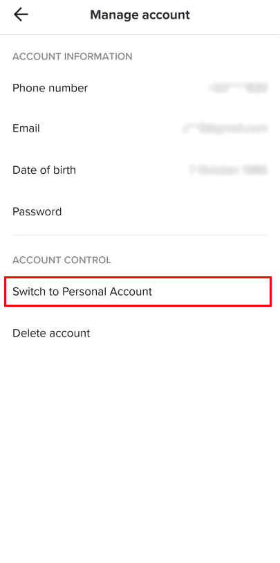 Switch to Personal Account