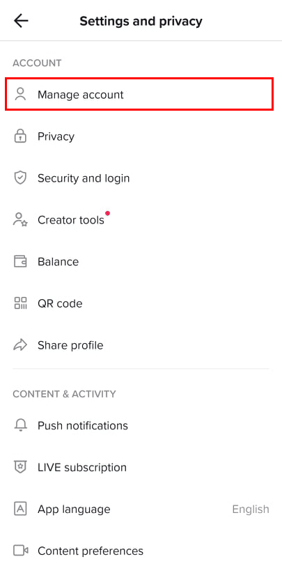 Tap Manage Account