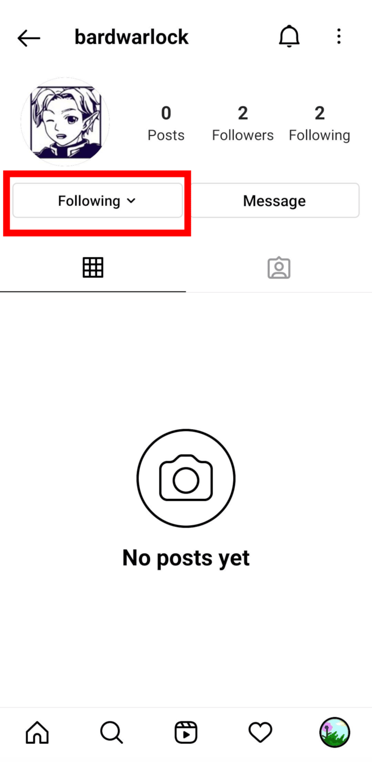 following button Instagram
