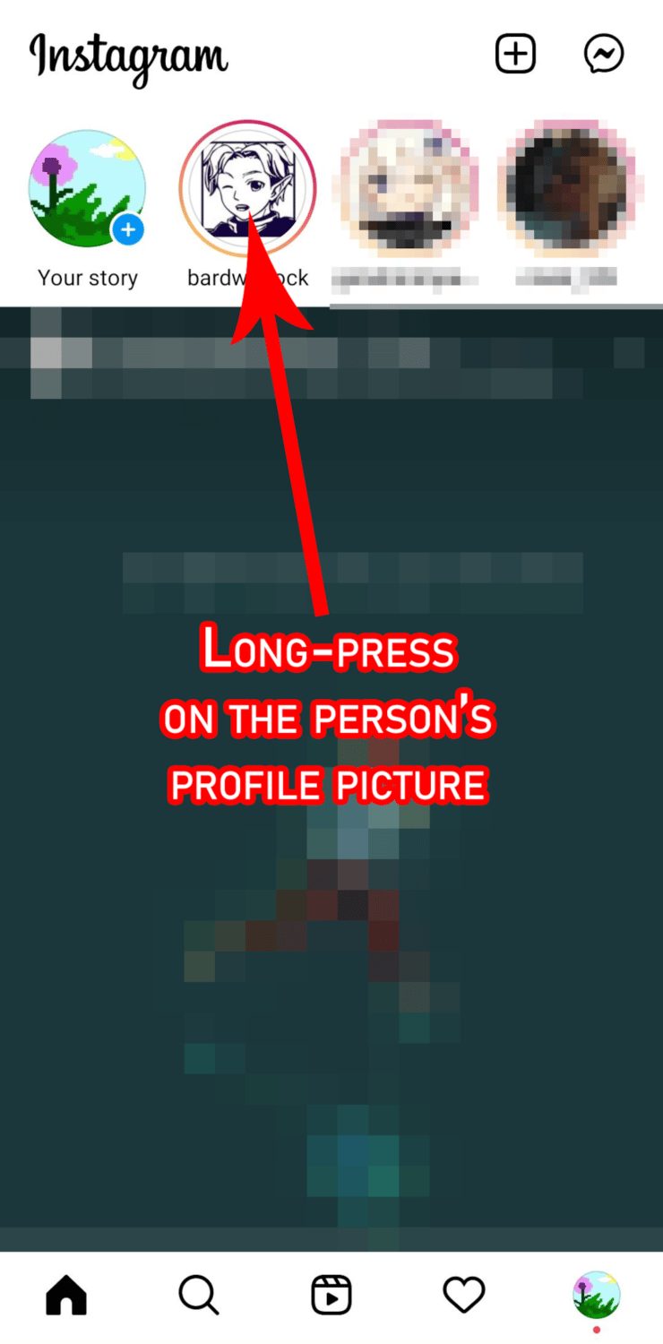 long press user profile icon Instagram