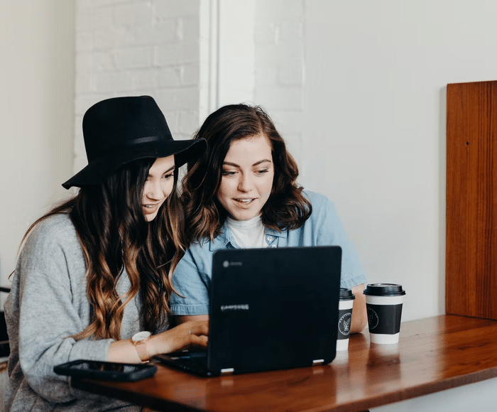 two women on computer