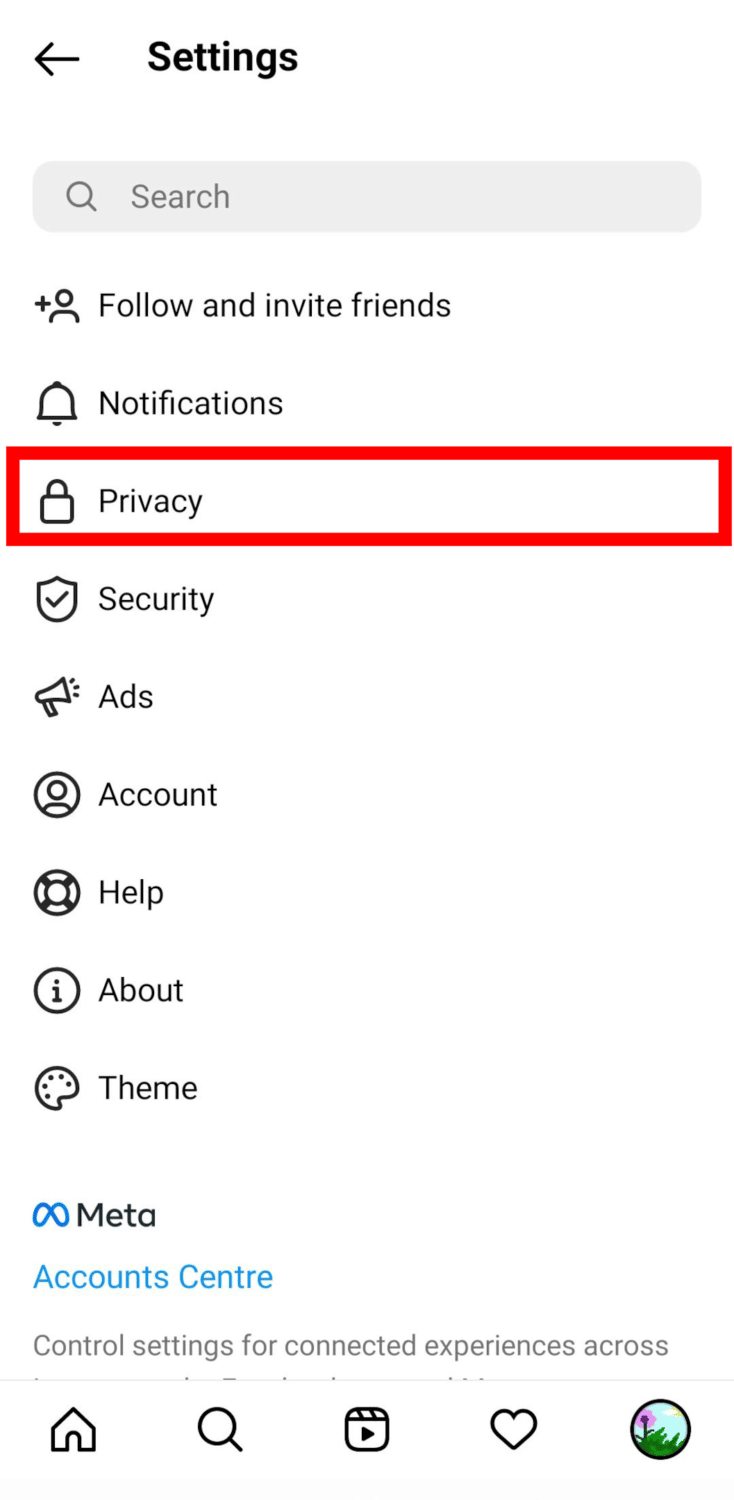 privacy tab Instagram