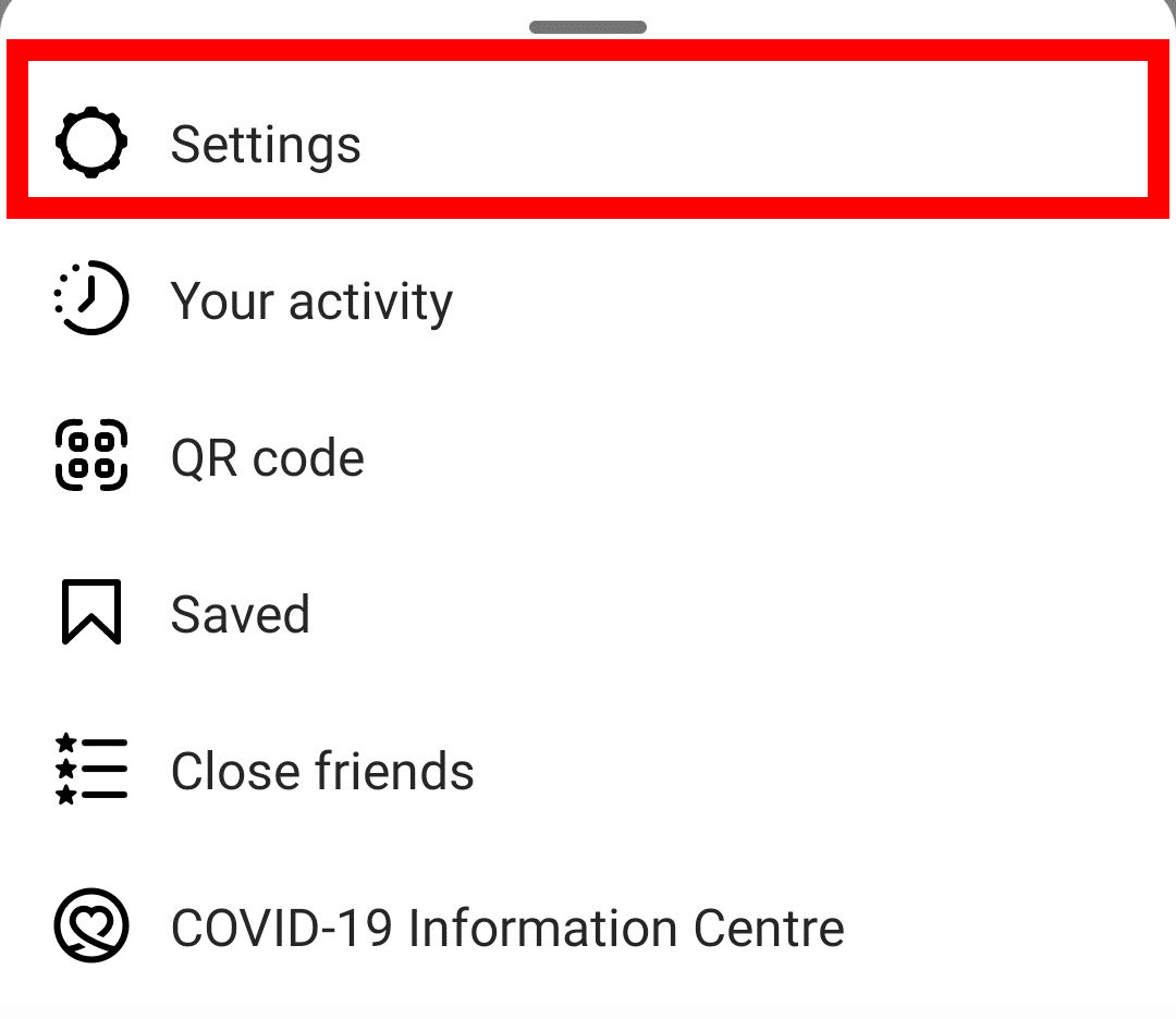 settings tab Instagram