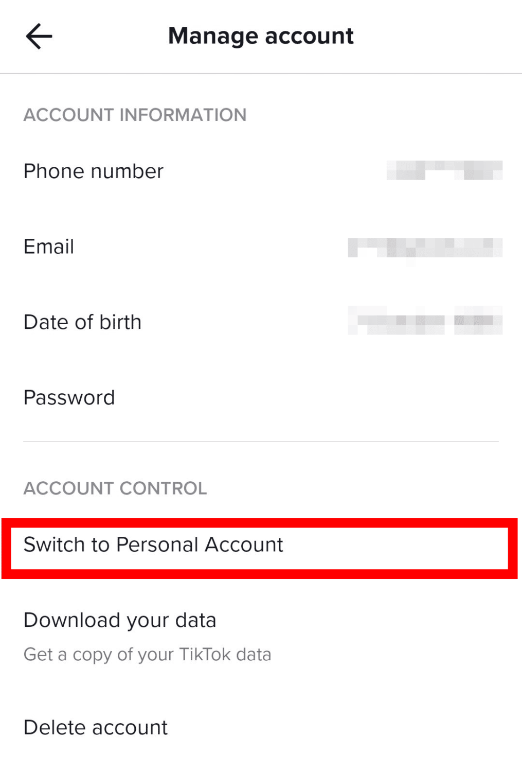switch to personal account TikTok