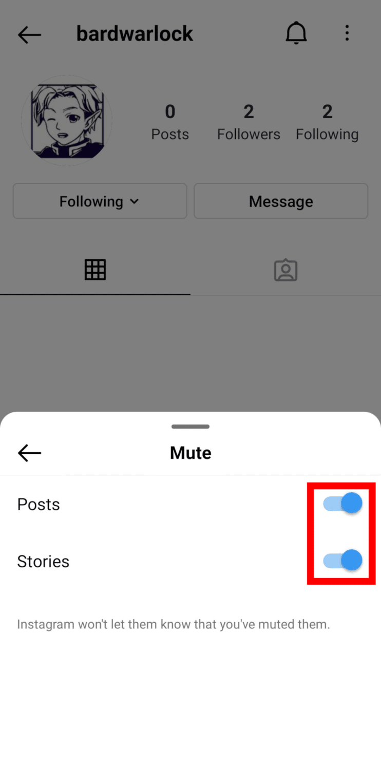 toggle on mute posts and stories Instagram