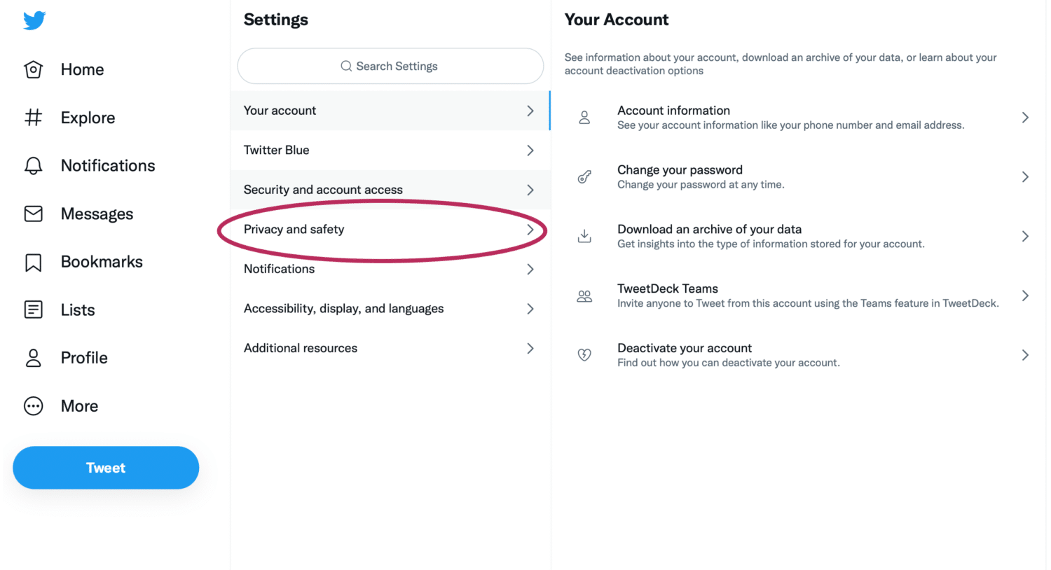 account privacy and safety settings on twitter