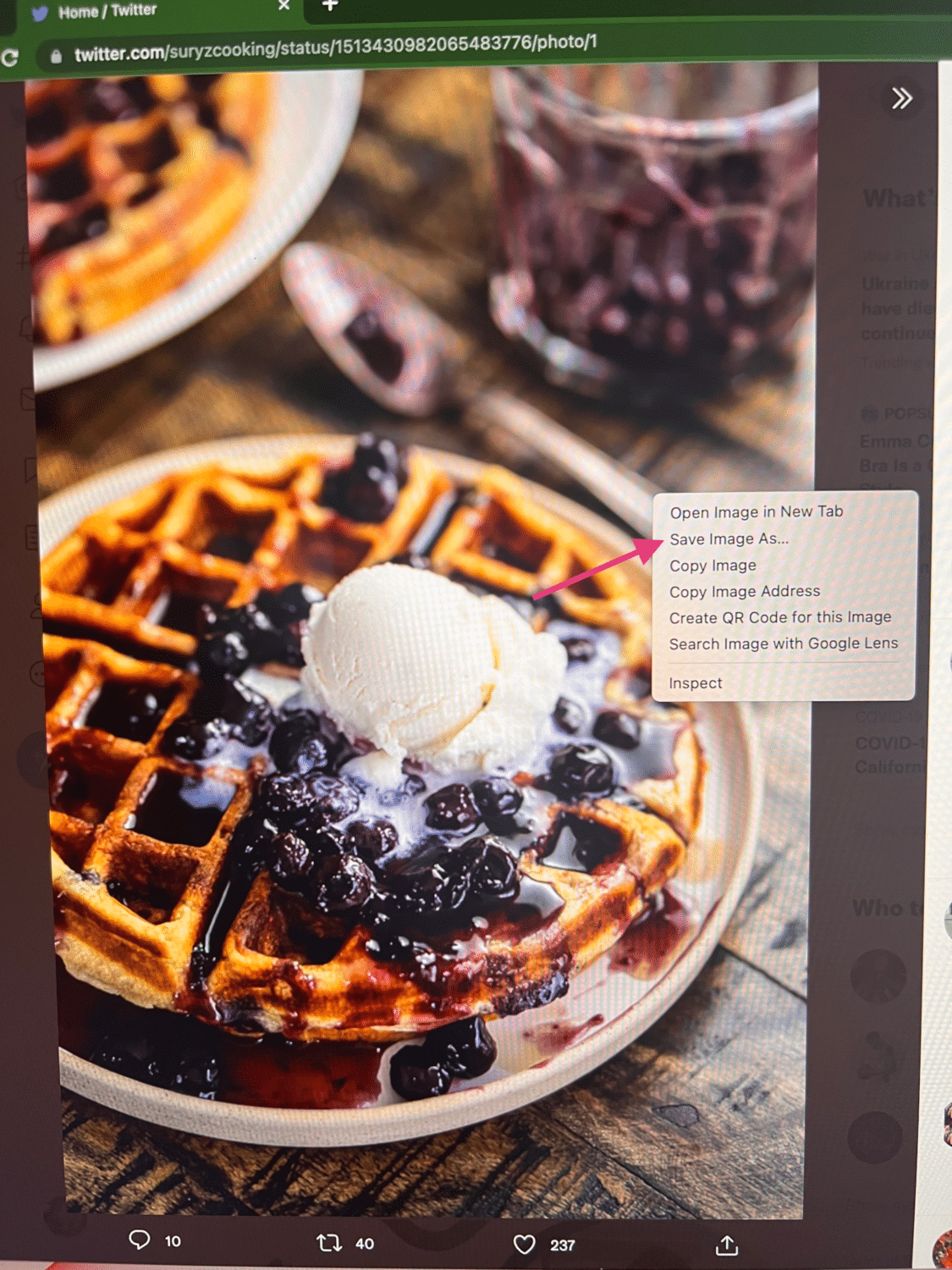 save blueberry waffles Twitter image on desktop