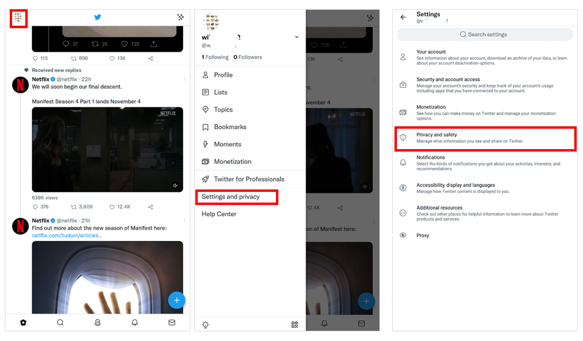 settings and privacy twitter