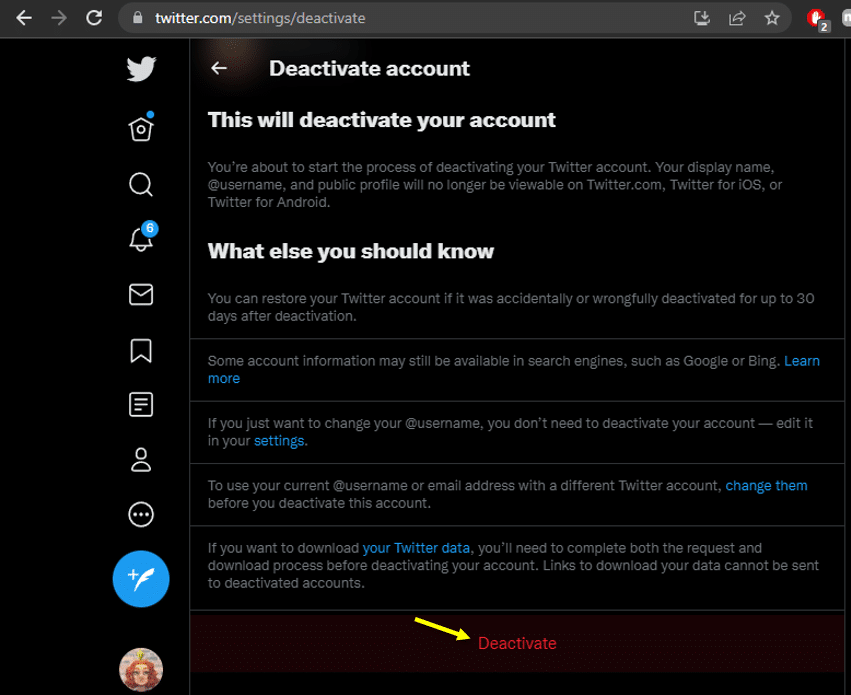 deactivate twitter using desktop
