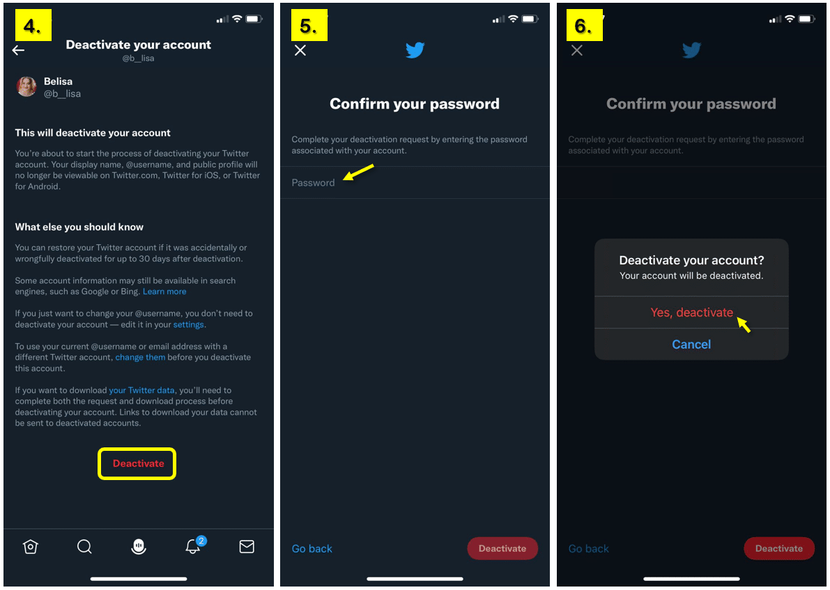 easy steps to delete twitter account using mobile phone