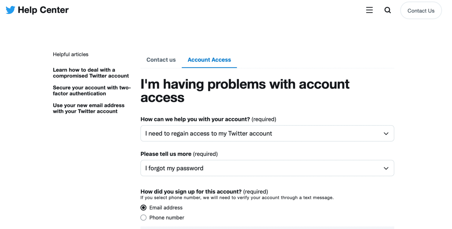 twitter account access problem