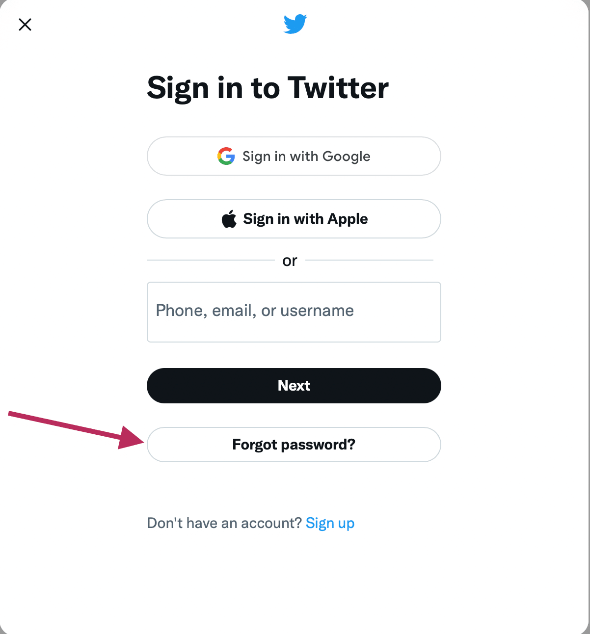 twitter forgot password link