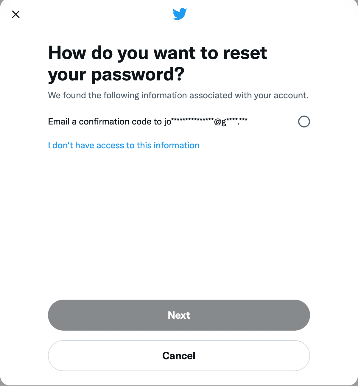 twitter reset password