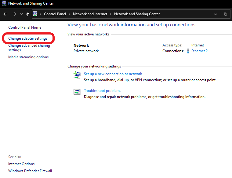 change adapter settings to change dns on windows 10