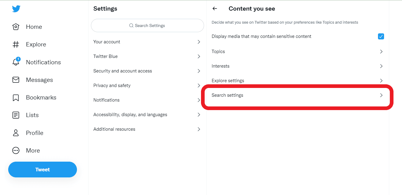 change content you see search settings on twitter