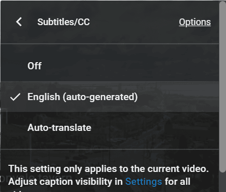 change subtitles cc closed caption on youtube