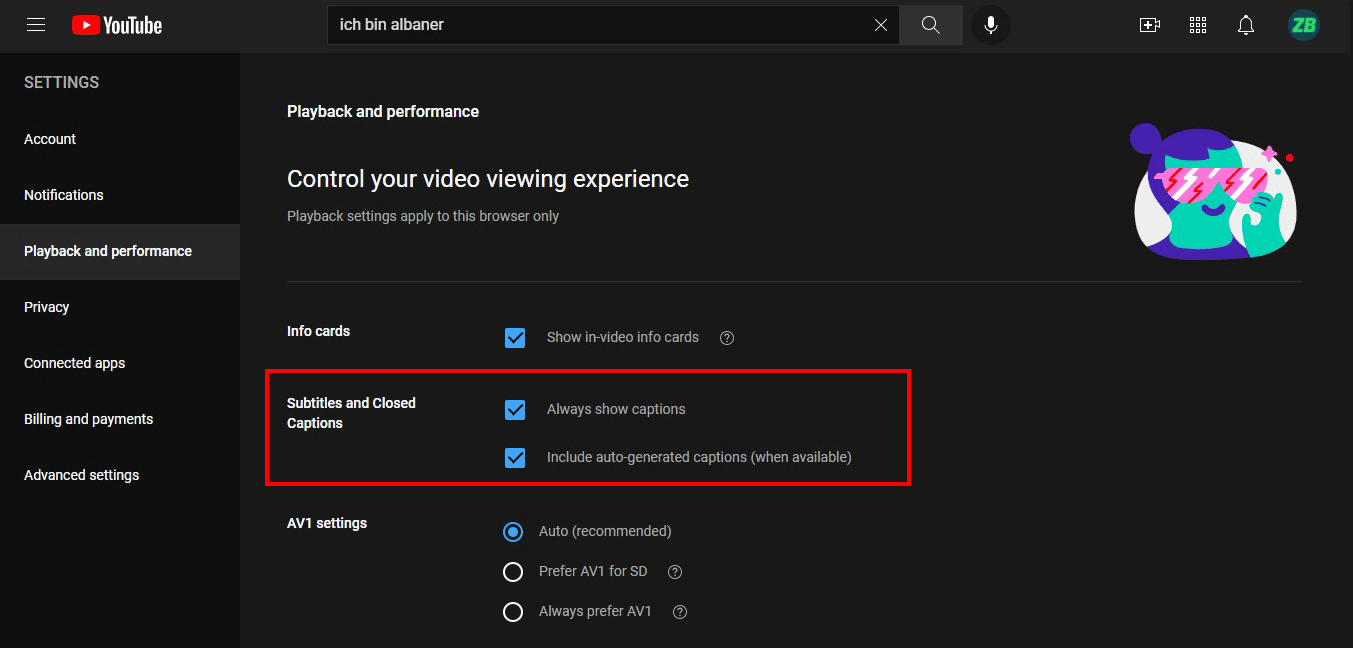 click always show caption on youtube subtitle settings