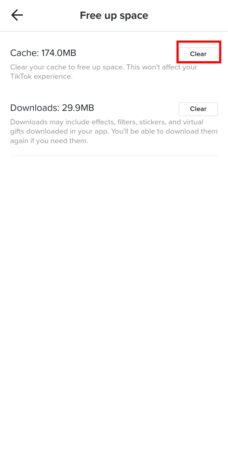 free up space clear cache on tiktok settings